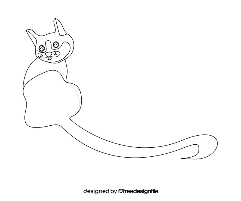 Cat with long tail black and white clipart