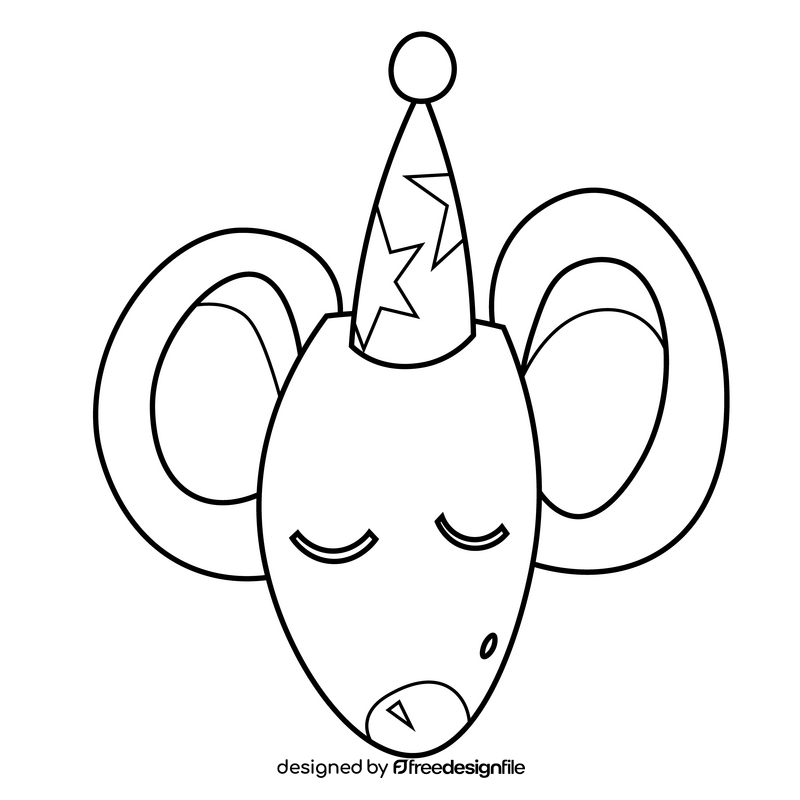 Mouse with birthday cap black and white clipart