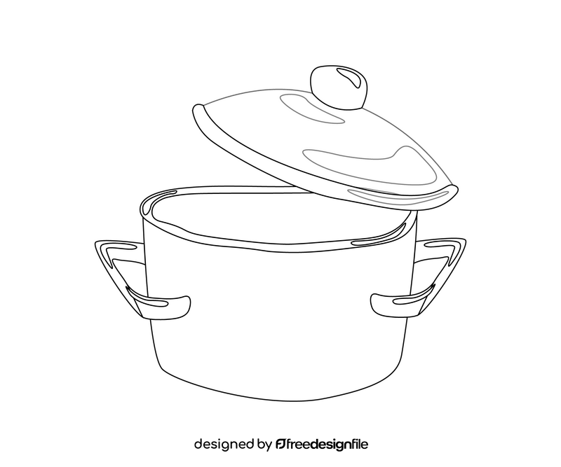 Cartoon saucepan with lid black and white clipart