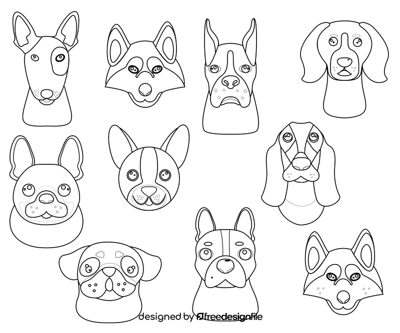 Cute dog faces black and white vector