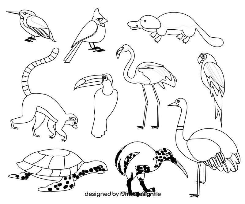 Jungle animals black and white vector