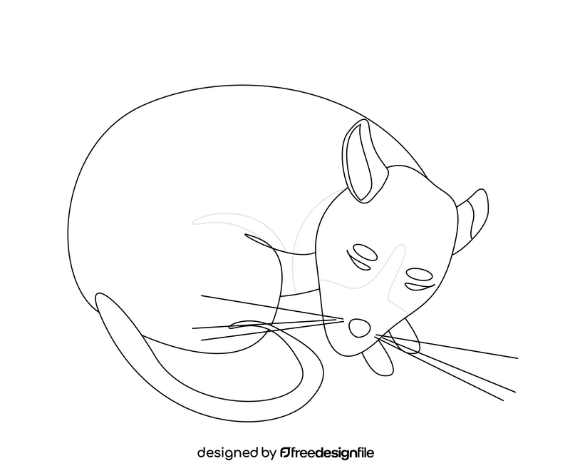 Sleeping mouse cartoon black and white clipart