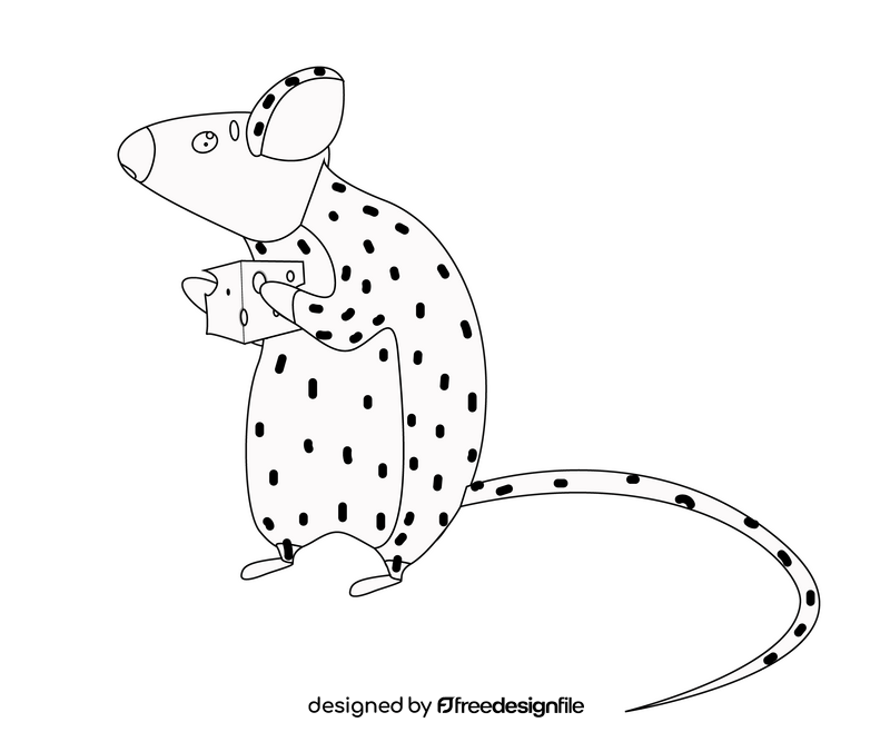 Mouse with cheese black and white clipart