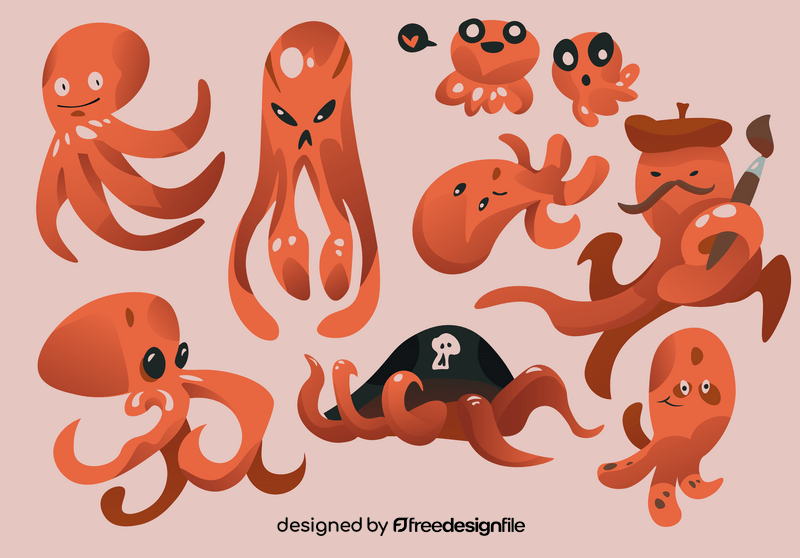 Octopus cartoon set vector