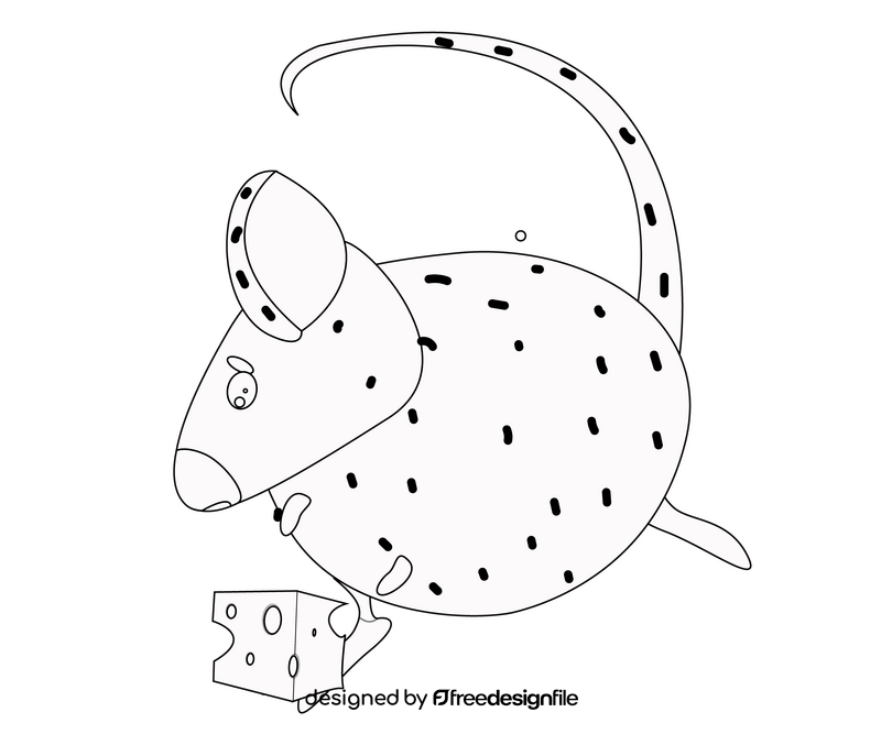 Cartoon mouse eating cheese black and white clipart