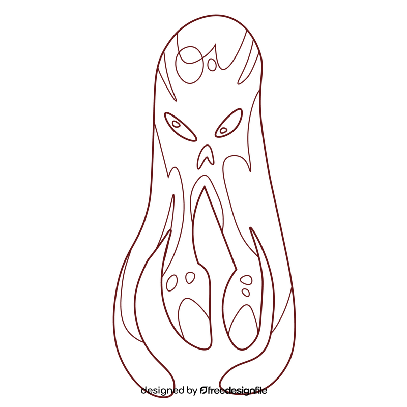 Cartoon octopus angry black and white clipart