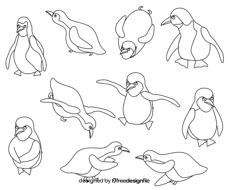 Penguins black and white vector