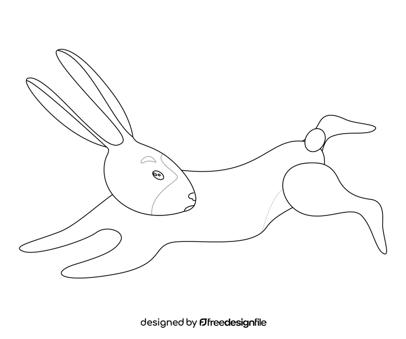 Running rabbit cartoon black and white clipart