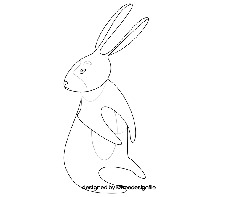 Cartoon rabbit looking back black and white clipart