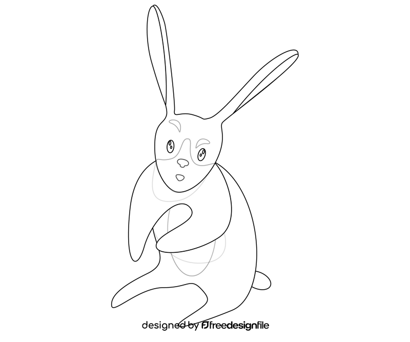 Sitting gray rabbit black and white clipart
