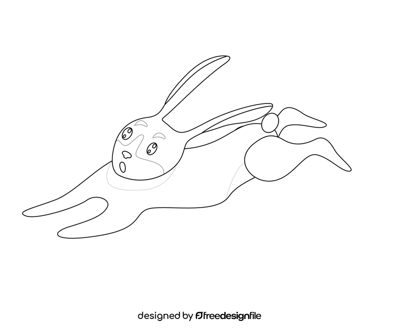 Running rabbit black and white clipart