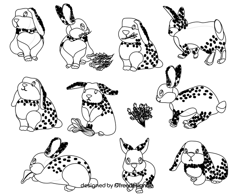 Rabbits, pets black and white vector