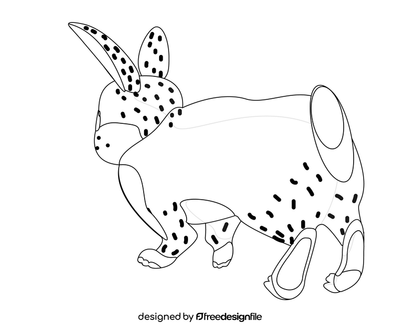 Back view of rabbit black and white clipart