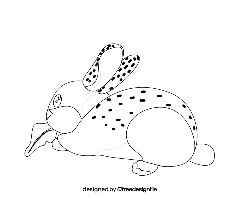 Cartoon rabbit eating grass black and white clipart
