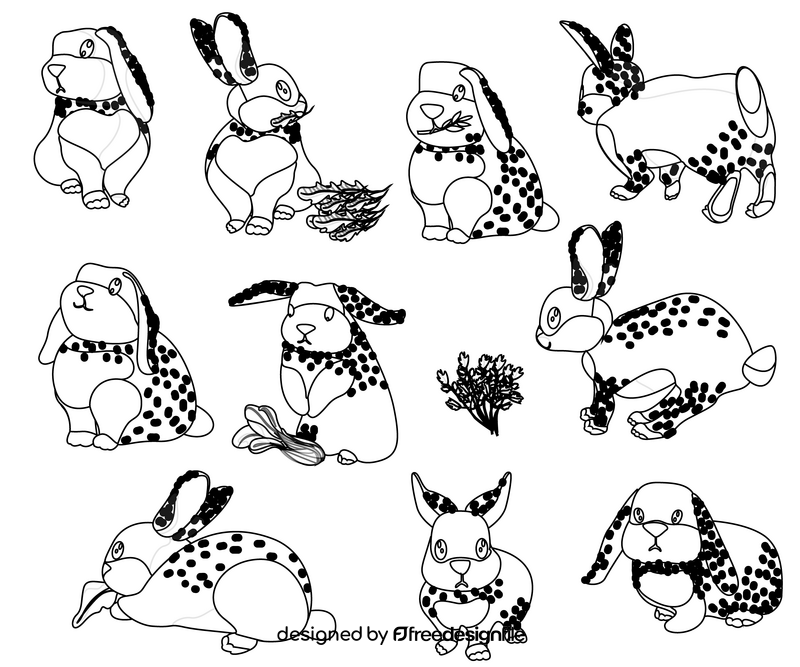 Bunnies, baby rabbits black and white vector