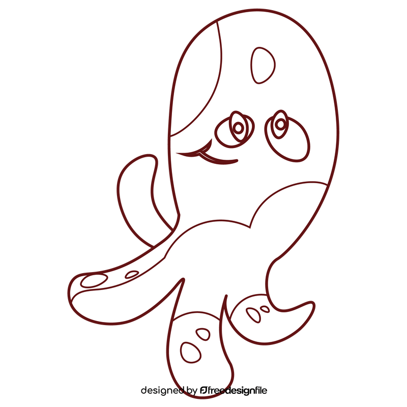 Cute octopus dude cartoon black and white clipart