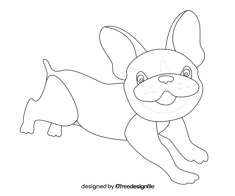 Running puppy cartoon black and white clipart