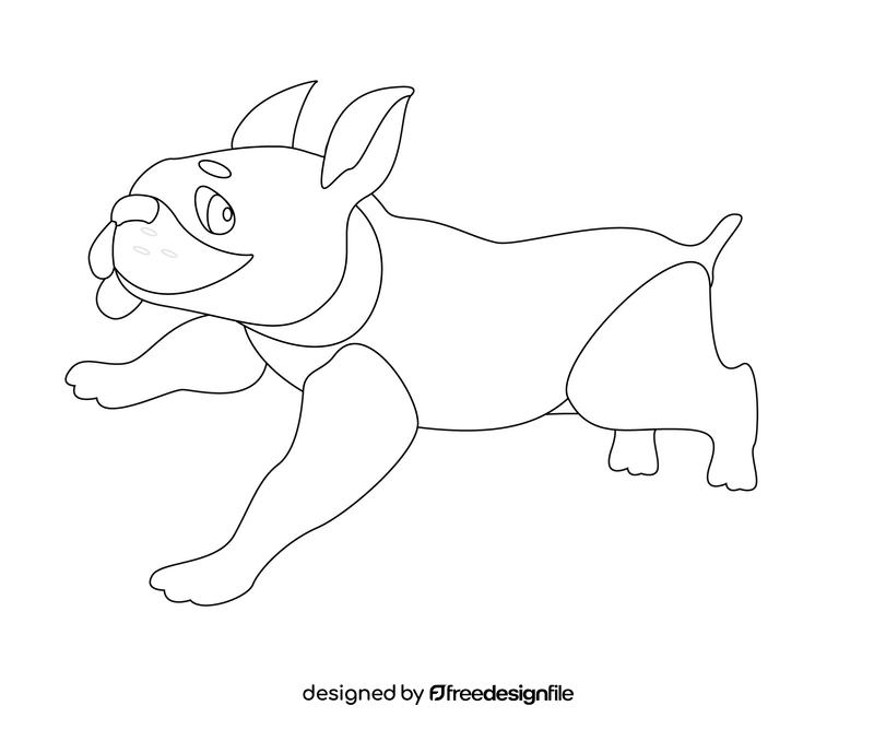 Baby pug running black and white clipart