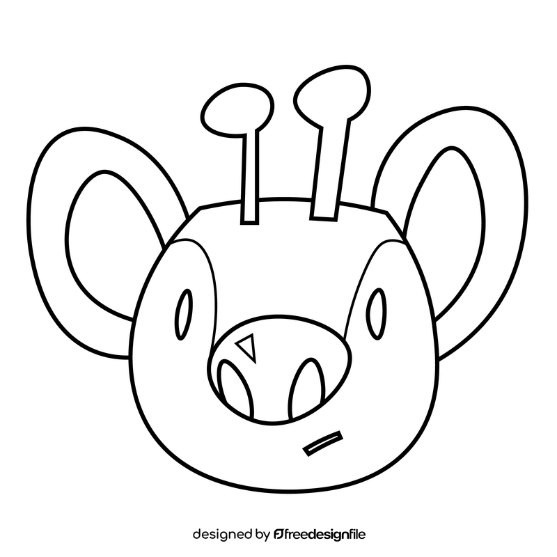 Okapi head cartoon black and white clipart