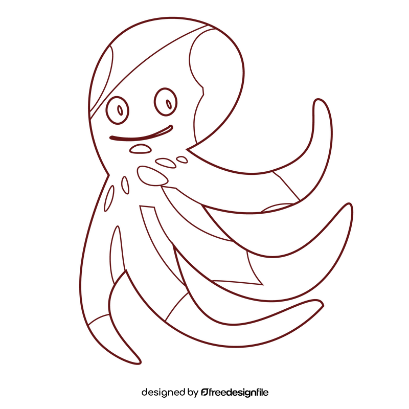 Cute cartoon octopus smile black and white clipart