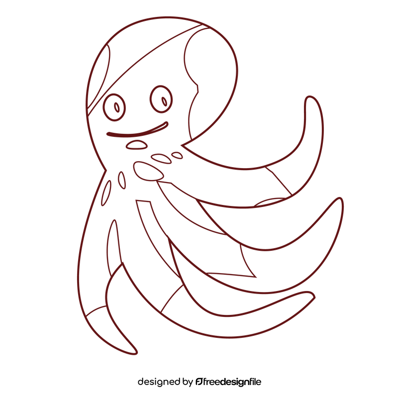 Cute Cartoon Octopus Smile Black And White Clipart Free Download