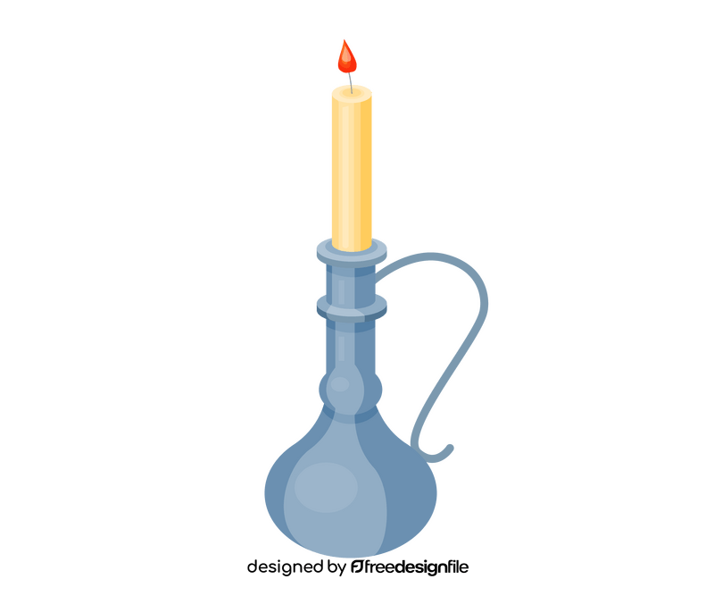 Burning candle in vintage candle holder clipart