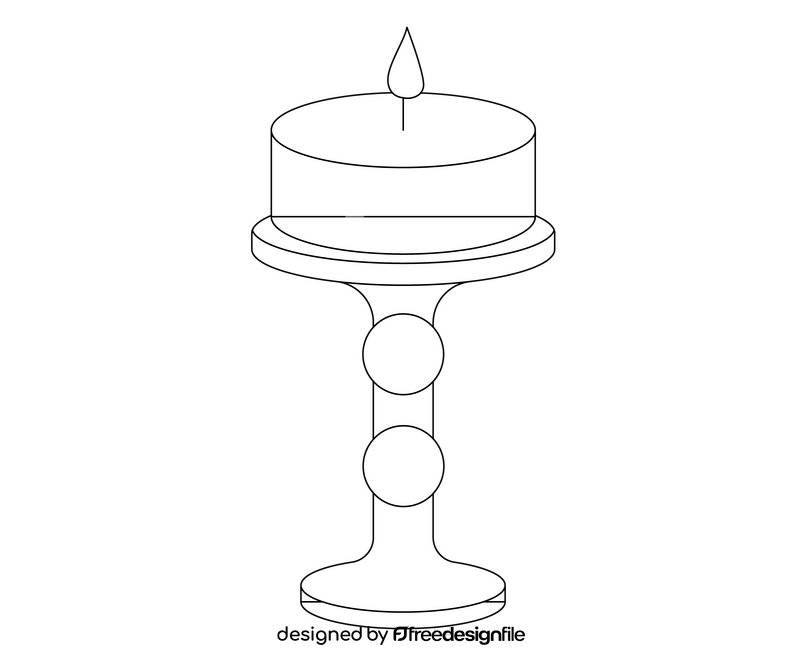 Burning candle in holder black and white clipart