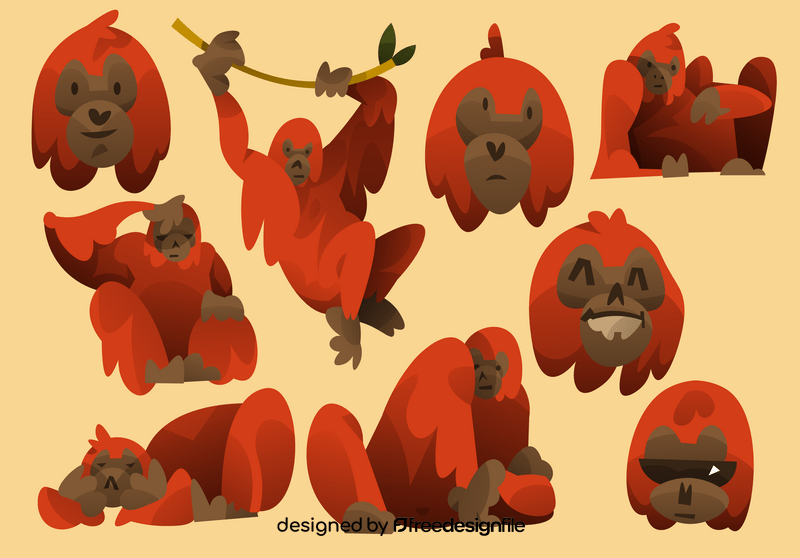 Orangutan cartoon set vector