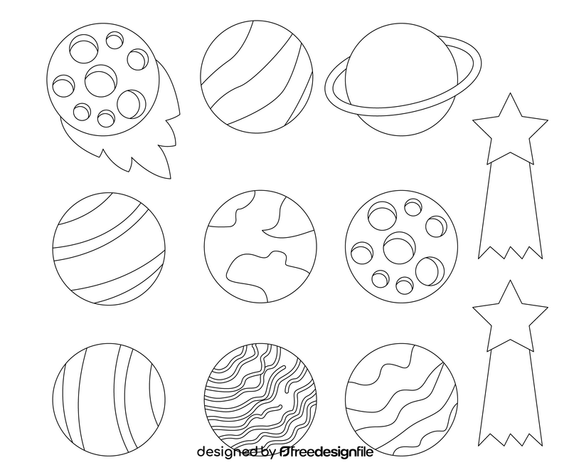 Space cosmic planets, universe black and white vector