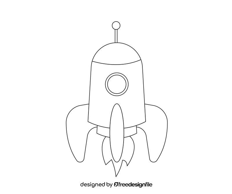 Cartoon space rocket black and white clipart