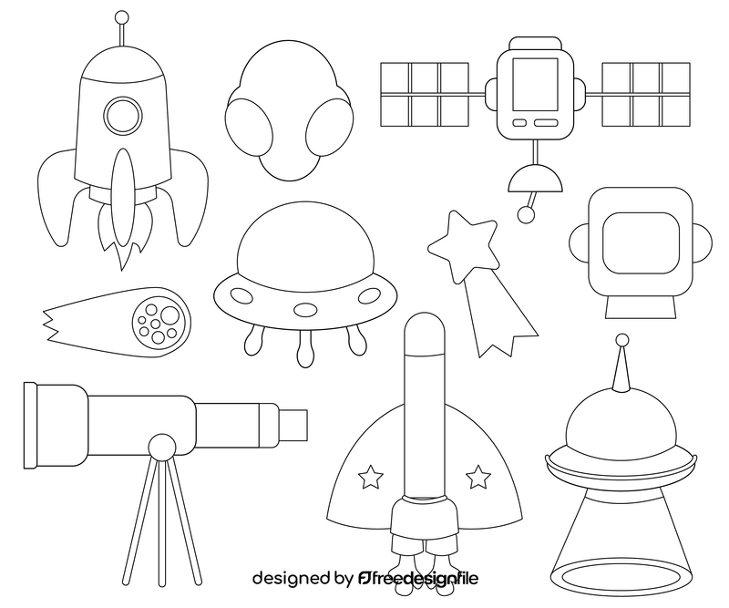 Space icons black and white vector