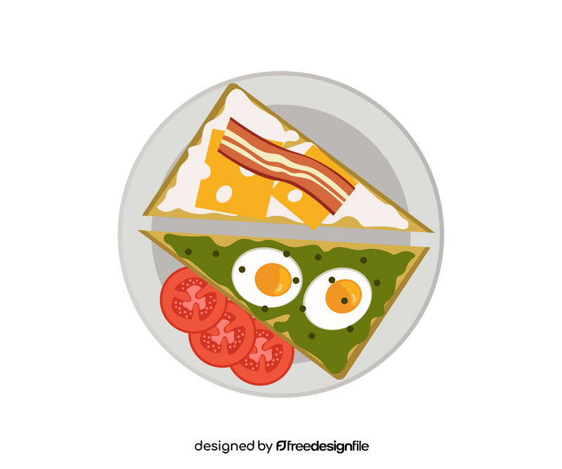 Cartoon toast with bacon and eggs for breakfast clipart