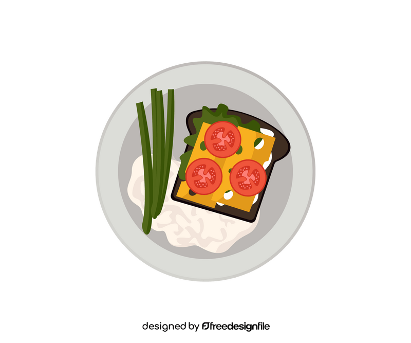 Breakfast toast with cheese, tomato, greens clipart