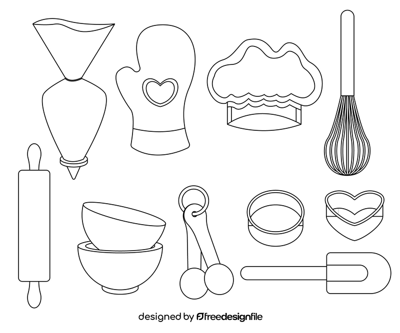 Cookware, kitchenware, kitchen tools black and white vector