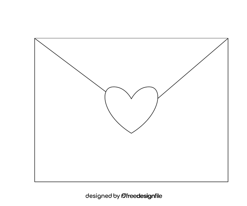 Love letter envelope with heart black and white clipart