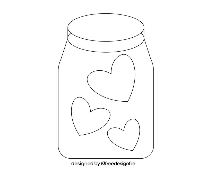Glass jar with hearts illustration black and white clipart