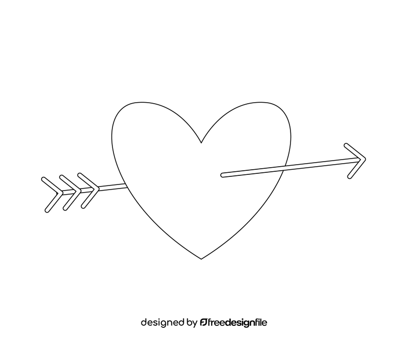 Romantic heart with arrow black and white clipart