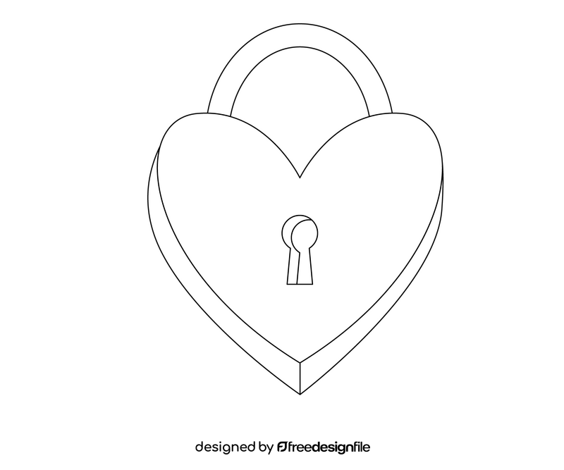 Heart shaped padlock cartoon black and white clipart