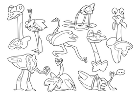 Ostrich cartoon set black and white vector