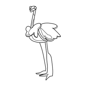 Ostrich cartoon drawing black and white clipart