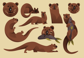 Otter cartoon set vector