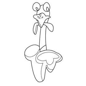 Ostrich eating worm cartoon black and white clipart