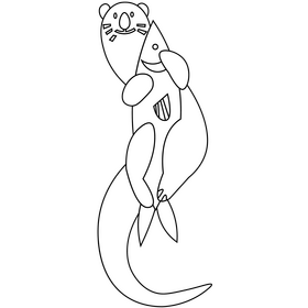 Otter with fish black and white clipart
