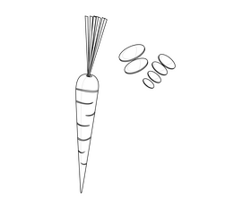 Cartoon carrot, slices of carrot black and white clipart