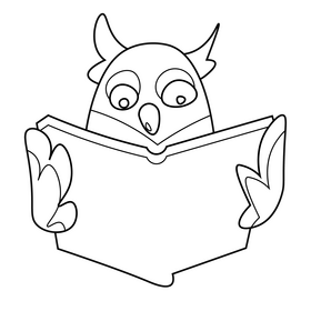 Cartoon owl with book black and white clipart