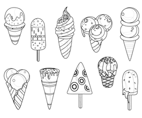 Various ice cream black and white vector