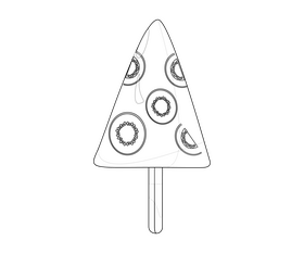 Triangular kiwi ice cream on a stick black and white clipart