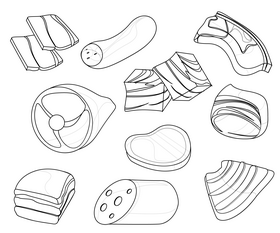 Meat products black and white clipart