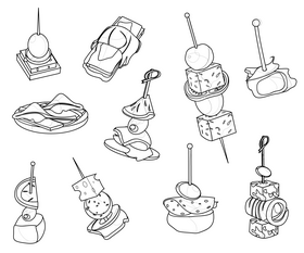 Snack skewers black and white vector