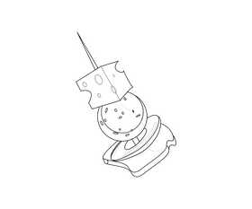 Skewer with cheese and egg black and white clipart